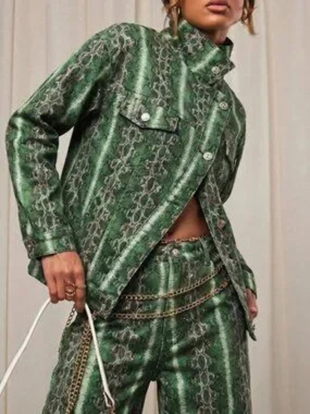 Green Casual Women's Loose Single Breasted Regular Pocket Hooded Top